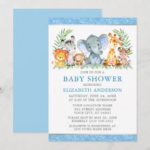 Waterverf Safari Dieren tonen blauw glitter Kaart