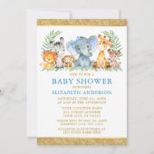 Waterverf Safari Dieren tonen de Glitter Blue Bow Kaart (Voorkant)