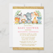 Waterverf Safari Dieren tonen roze Glitter Kaart (Voorkant)