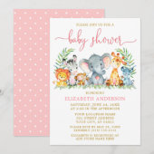 Waterverf Safari Dieren tonen roze Script Gold Kaart (Voorkant / Achterkant)