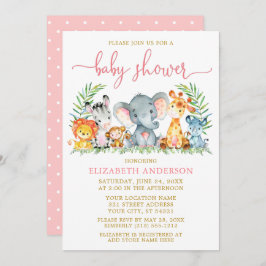 Waterverf Safari Dieren tonen roze Script Gold Kaart