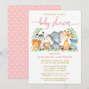 Waterverf Safari Dieren tonen roze Script Gold Kaart