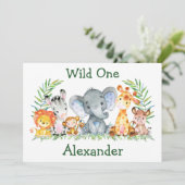 Waterverf Safari Dieren Wilde 1 1e verjaardag Kaart (Staand voorkant)