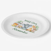 Waterverf Safari Dieren Wilde 1 1e verjaardag Papieren Bordje (Gekanteld)