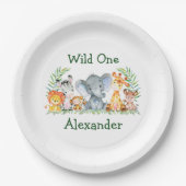 Waterverf Safari Dieren Wilde 1 1e verjaardag Papieren Bordje (Voorkant)