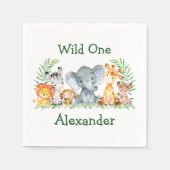 Waterverf Safari Dieren Wilde 1 1e verjaardag Servet (Voorkant)