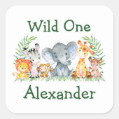 Waterverf Safari Dieren Wilde 1 1e verjaardag Vierkante Sticker (Voorkant)