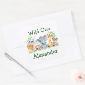 Waterverf Safari Dieren Wilde 1 1e verjaardag Vierkante Sticker (Envelop)