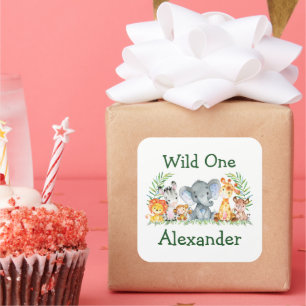 Waterverf Safari Dieren Wilde 1 1e verjaardag Vierkante Sticker