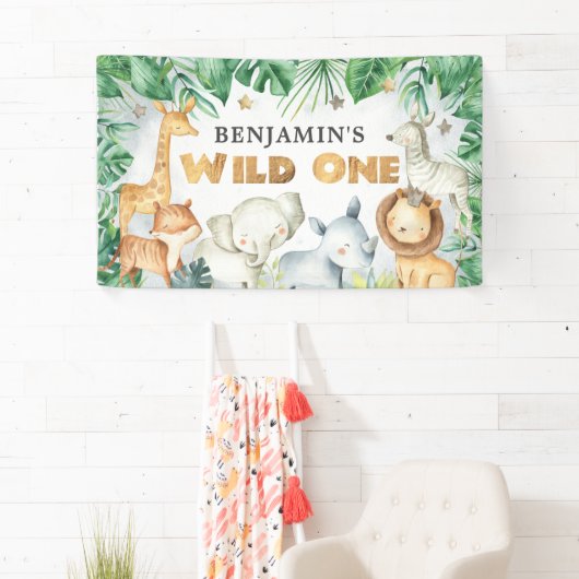 Waterverf Safari Dieren Wilde Een verjaardag Banne Spandoek (Insitu)