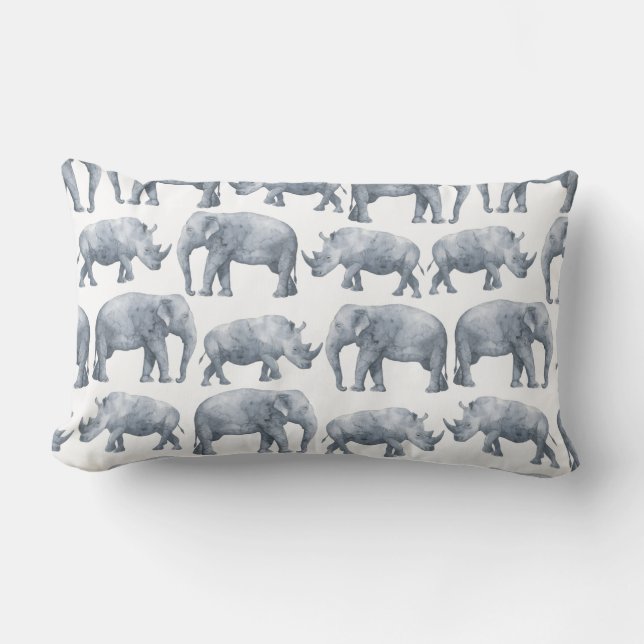 Waterverf Safari Elephants & Rhinos Pattern Kussen (Voorkant)