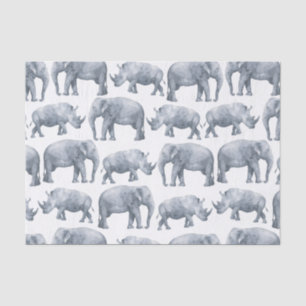 Waterverf Safari Elephants & Rhinos Pattern Tissuepapier