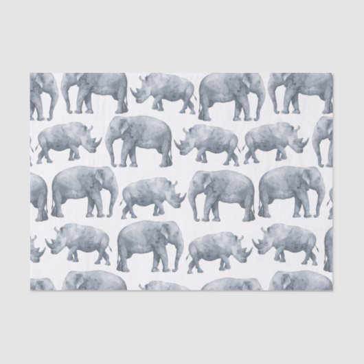Waterverf Safari Elephants & Rhinos Pattern Tissuepapier (Voorkant)