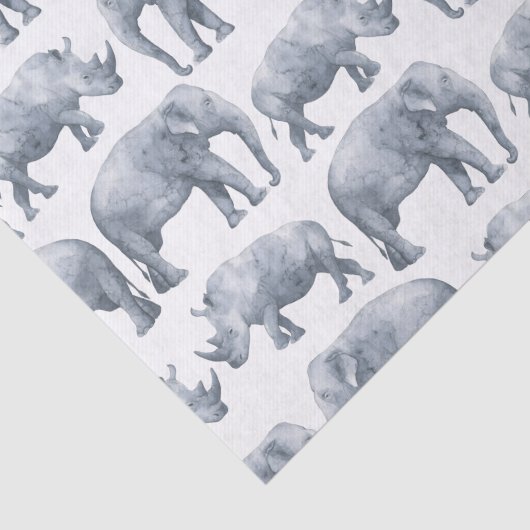 Waterverf Safari Elephants & Rhinos Pattern Tissuepapier (Detail)