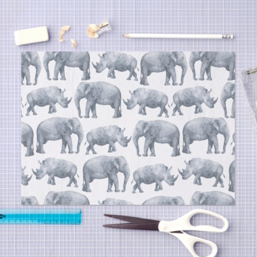 Waterverf Safari Elephants & Rhinos Pattern Tissuepapier (Craft)