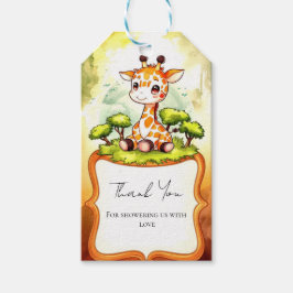 Waterverf Safari Giraffe Baby shower Cadeaulabel