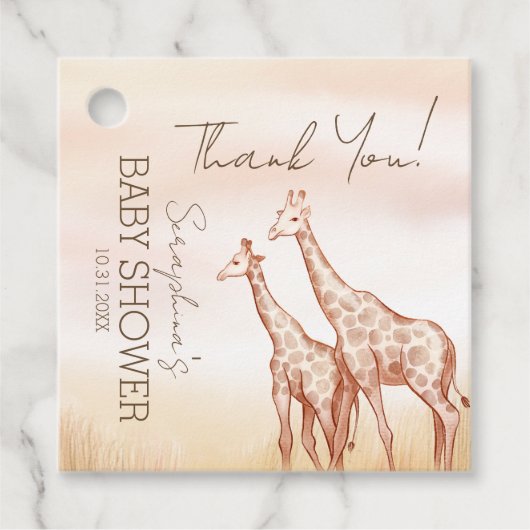 Waterverf Safari Giraffe Baby shower Dank u Bedankjes Labels (Voorkant)