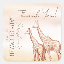 Waterverf Safari Giraffe Baby shower Dank u Vierkante Sticker