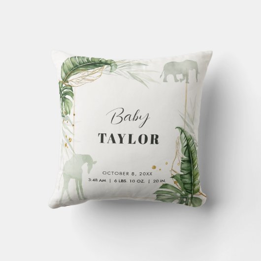 Waterverf Safari Giraffe Elephant Baby shower Kussen (Achterkant)