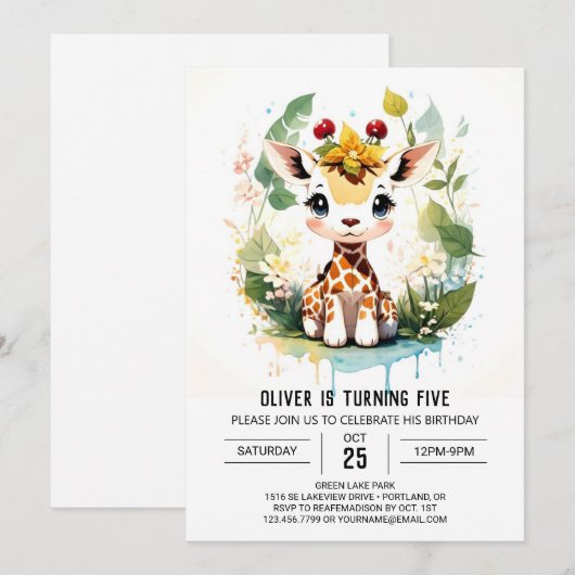 Waterverf Safari Journey Giraffe Verjaardag Kaart (Voorkant / Achterkant)