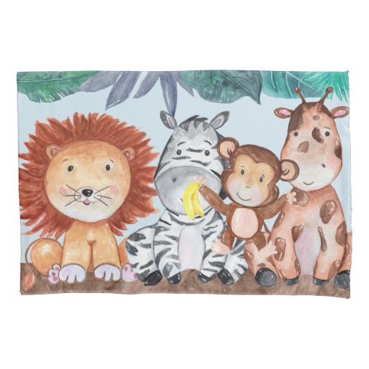 Waterverf Safari Oerwoud Animals Pillowcase Kussensloop (Voorkant)