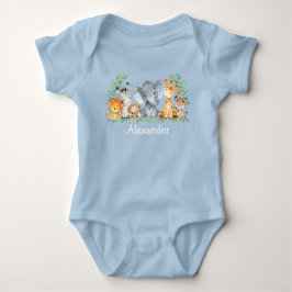 Waterverf Safari Oerwoud Baby Animals Blue Romper