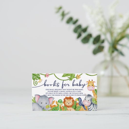 Waterverf Safari Oerwoud Book Request Baby shower Informatiekaartje (Staand voorkant)