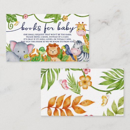 Waterverf Safari Oerwoud Book Request Baby shower Informatiekaartje (Voorkant / Achterkant)