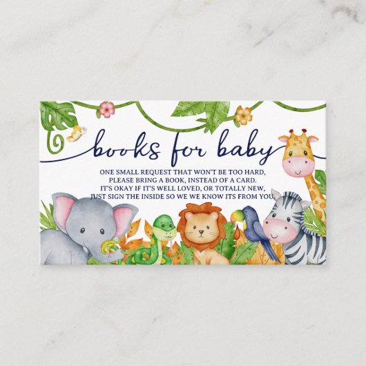 Waterverf Safari Oerwoud Book Request Baby shower Informatiekaartje (Voorkant)