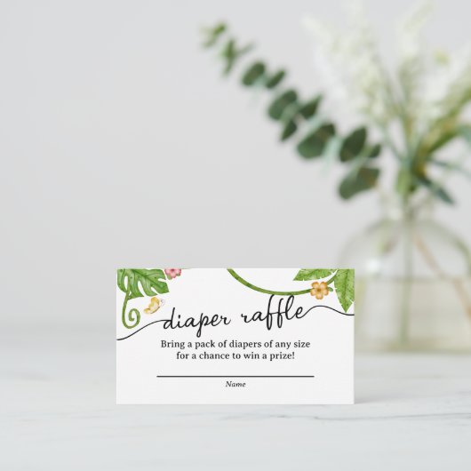 Waterverf Safari Oerwoud Diaper Raffle Ticket Encl Informatiekaartje (Staand voorkant)