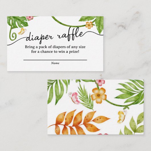 Waterverf Safari Oerwoud Diaper Raffle Ticket Encl Informatiekaartje (Voorkant / Achterkant)