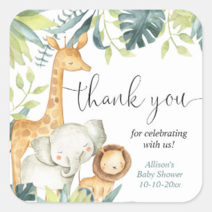 Waterverf Safari oerwoud Dieren baby shower Vierkante Sticker
