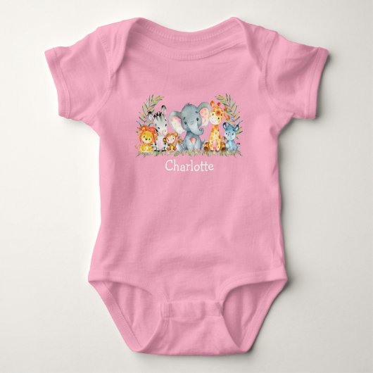 Waterverf Safari Oerwoud Schattigee Baby Dieren Ro Romper (Voorkant)