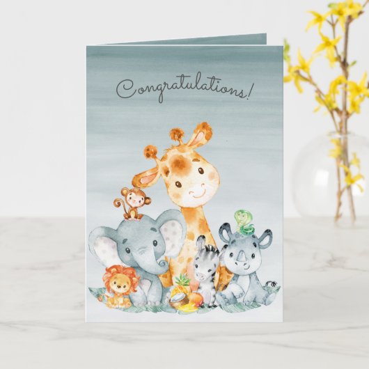 Waterverf Safari Oerwouden gefeliciteerd Kaart (Gele Bloem)