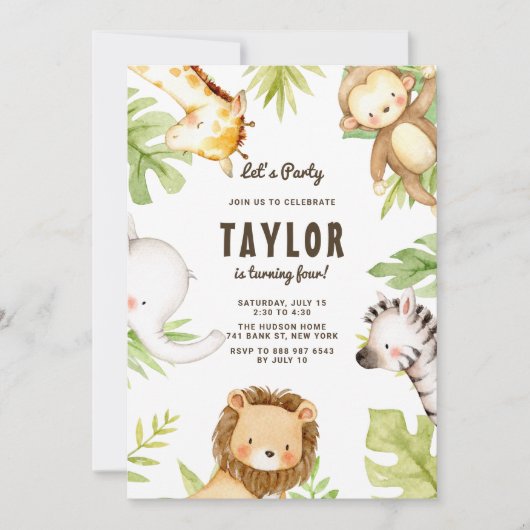 Waterverf Safari-vrienden Tropische verjaardag Kaart (Voorkant)
