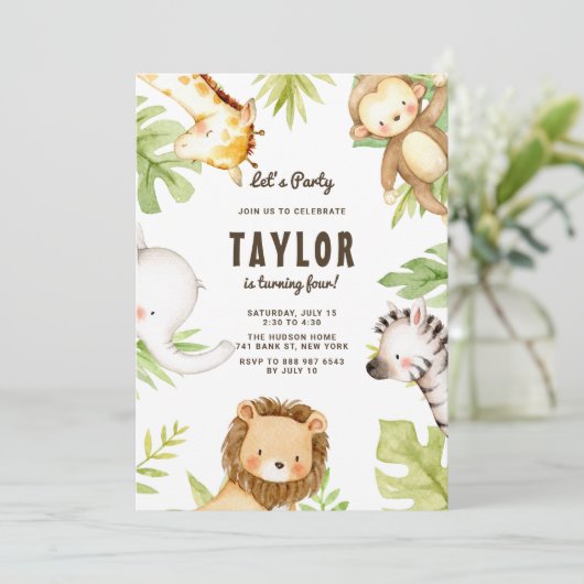 Waterverf Safari-vrienden Tropische verjaardag Kaart (Staand voorkant)