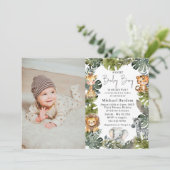 Waterverf Safari Wild Een 1e Verjaardagsjongen Inv Kaart (Staand voorkant)