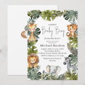 Waterverf Safari Wild Een 1e Verjaardagsjongen Inv Kaart (Voorkant / Achterkant)