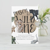 Waterverf Safari Wild One Animal Birthday Party Kaart (Staand voorkant)