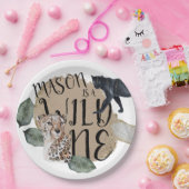 Waterverf Safari Wild One Animal Birthday Party Papieren Bordje (Feest)