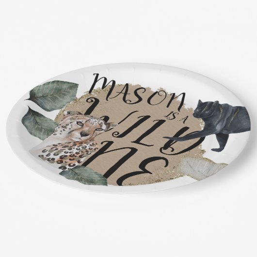 Waterverf Safari Wild One Animal Birthday Party Papieren Bordje (Gekanteld)