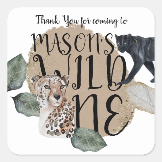 Waterverf Safari Wild One Animal Birthday Party Vierkante Sticker (Voorkant)