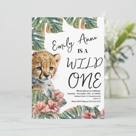 Waterverf Safari Wild One Baby Animal Birthday B Kaart (Staand voorkant)