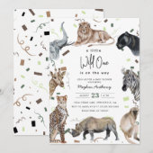 Waterverf Safari Wild One Baby shower Kaart (Voorkant / Achterkant)