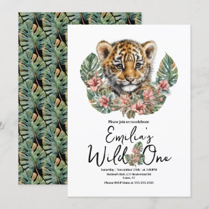 Waterverf Safari Wild One Baby Tiger Cub Birthday Kaart