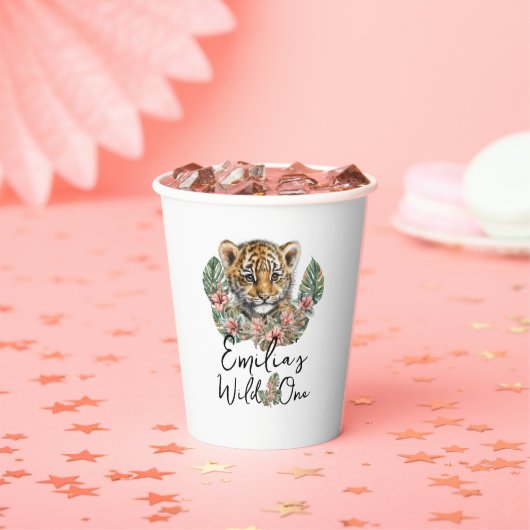 Waterverf Safari Wild One Baby Tiger Cub Birthday Papieren Bekers (Insitu)