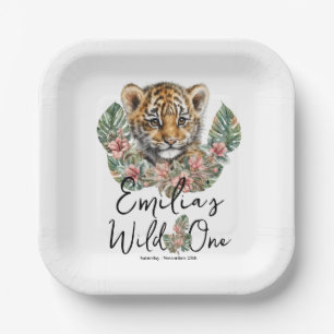 Waterverf Safari Wild One Baby Tijger Welp Verjaar Papieren Bordje