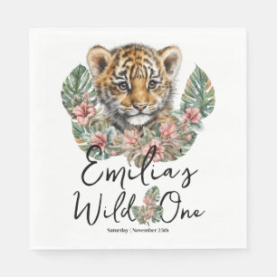 Waterverf Safari Wild One Baby Tijger Welp Verjaar Servet