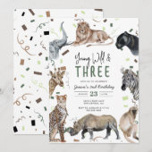 Waterverf Safari Young Wild & Three Birthday Kaart (Voorkant / Achterkant)