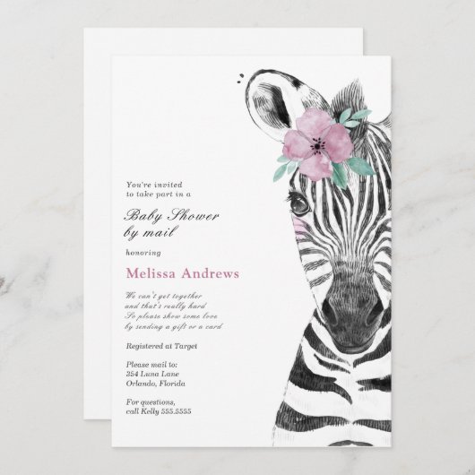 Waterverf Safari Zebra Baby shower per post Kaart (Voorkant / Achterkant)